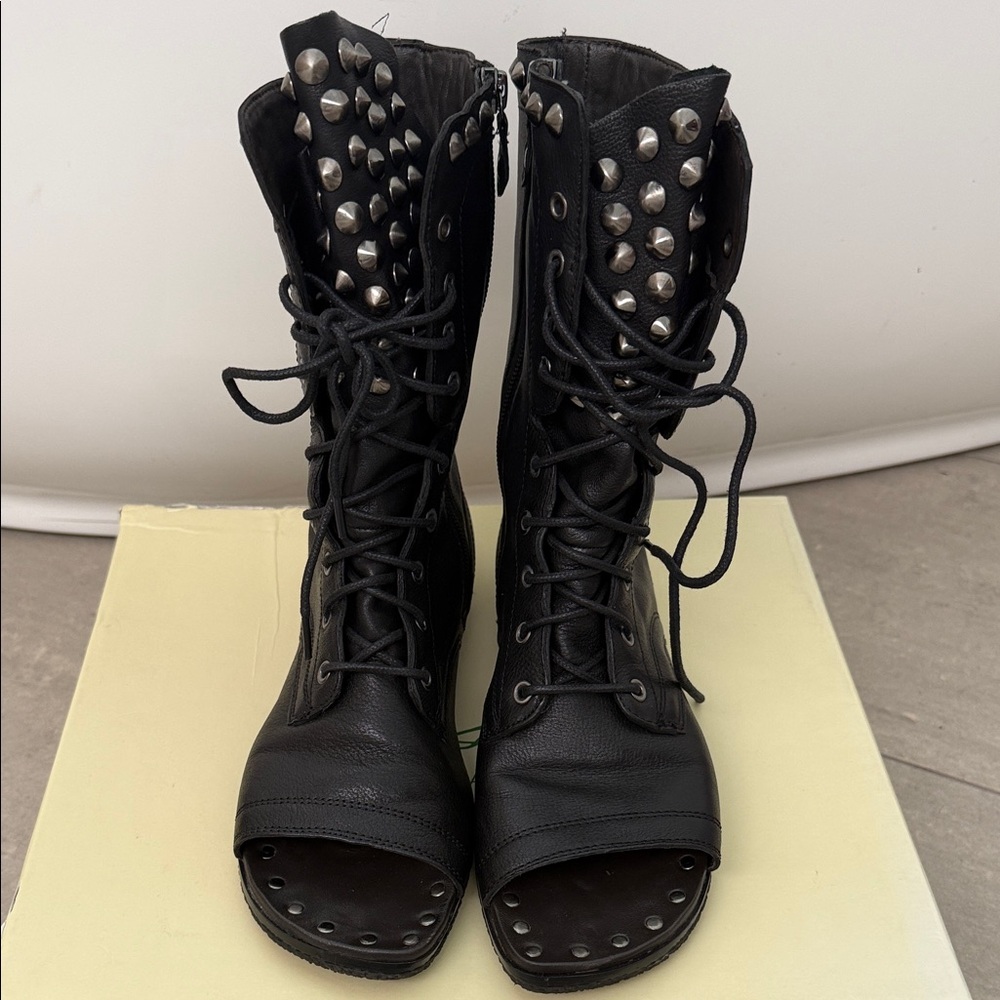 Donald J Pliner Black Studded Lace-Up Boots